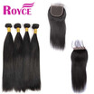 Royce Raw Indian Straigh Human Hair 4Bundles With Closure Straight Virgin 4Pcs 44Lace Extensions royce kopen in de aanbieding