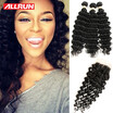 Allrun Brazilian Deep Wave With Closure 3 Bundles Hair Curly Virgin allrun kopen in de aanbieding