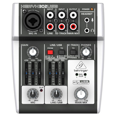 

Смеситель Behringer 302USB (компактный дизайн, очень низкий уровень шума Встроенный стереофонический USB-аудиоинтерфейс / запись в реальном времени для домашних развлечений)
