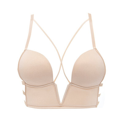 

Summer Women Backless Bra Deep U Shape Push Up Bras Sexy Smooth Back Closure Bralette Wireless Cross Straps Underwear Thin Bras
