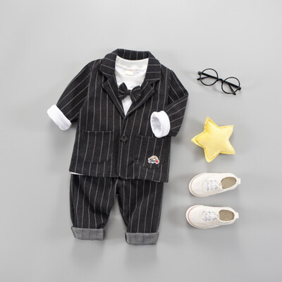 

New Autumn Baby Boy Long Sleeve Gentleman Soft Shirt TopsStripe CoatsLong Pants Trousers Toddler Outfits Cotton