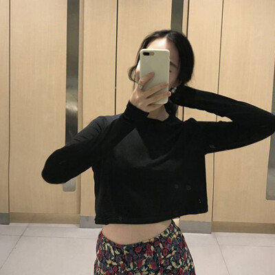 

Autumn New Thin Tight Short Cropped Navel Solid Color Long-sleeved Clothes Women