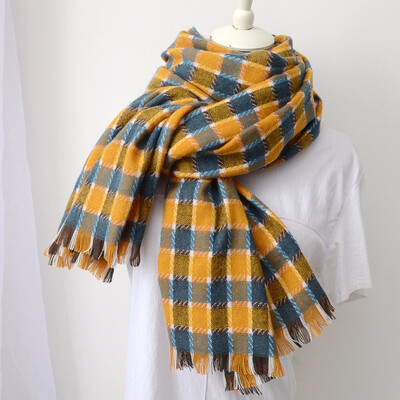 

Guttavalli Women New Fresh Plaids Sides Fringes Long Shawl Female Striped Geometric Wrap Winter Chevron Cashmere Warm Scarves