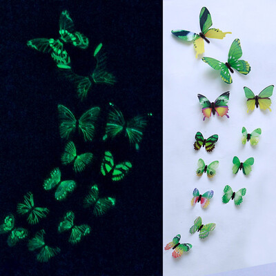 

Gobestart 12pcs Luminous Butterfly Design Decal Art Wall Stickers Room Magnetic Decor BU