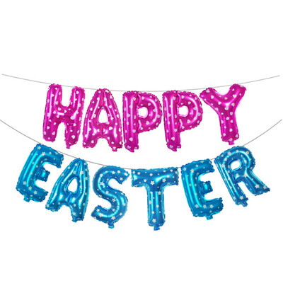 

Toponeto 16 inch Large Happy Easter Foil Balloon Set Banner Bunting Party Decoration
