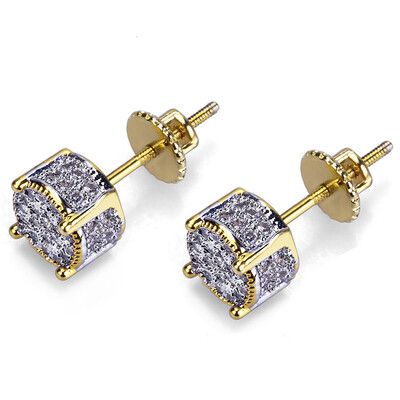 

Hip Hop Earring Gold Plated Silver Screw Back Stud Round Earrings For Men And Women
