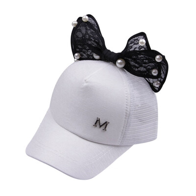 

Children Girl Sun Hat Baseball Cap Pearl Bowknot Mesh Sun Visor Adjustable Hat