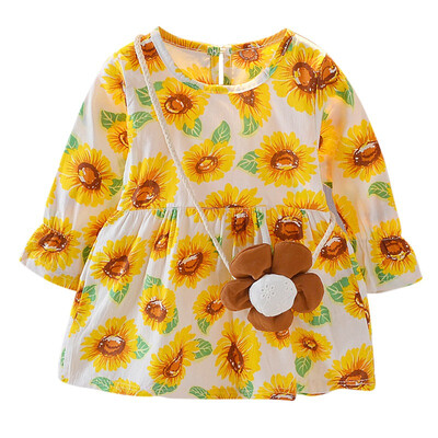 

New Girls Dress 2018 Autumn Baby Floral Long-sleeved Dress Children Clothing Baby Girls Clothes 1-4Y