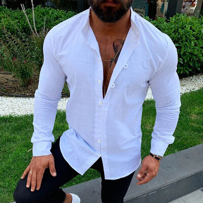

Men Casual Solid Color Loose Shirt Tops Long Sleeve T-Shirts Button Down Blouse