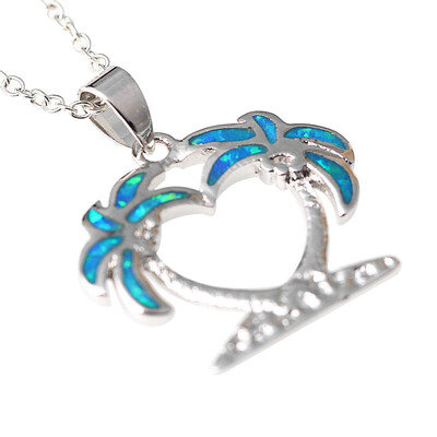 

Women Blue Opal Palm Tree Butterfly Turtle Peace Bird Necklace Wedding Jewelry 925 Sterling Silver Filled Necklace Pendants Gift