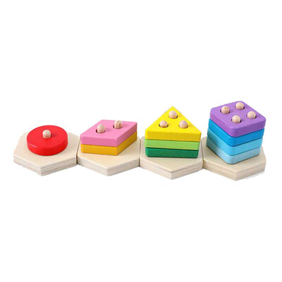 

Siaonvr Wooden Stacked Blocks Geometric Set Cognitive Baby Educational Toys