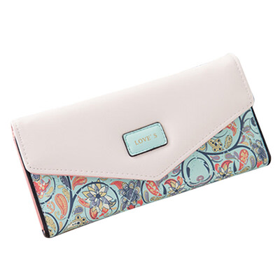 

Fashion Women Floral Color Block Faux Leather Long Wallet Clutch Envelop Purse
