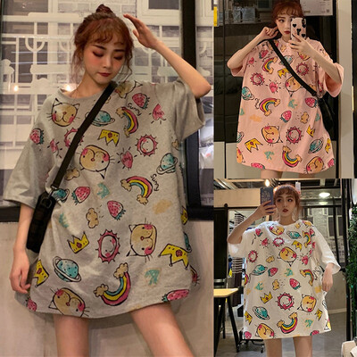 

Harajuku Women Plus Size T-shirt Preppy Style Cartoon Print Tops O Neck Short Sleeve Ladies Loose Tees Strange Things