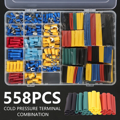 

558530pcs Crimp Wire Terminals Heat Shrin Tubings Cold-pressed Wire Connectors 21 Shrinkable Tubing Kit
