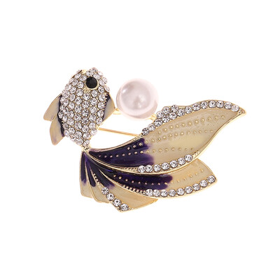 

Cute Goldfish Brooches for Women Jewelry Trendy Pearl Crystal Paved Collar Lapel Enamel Pin Fish Animal Brooch