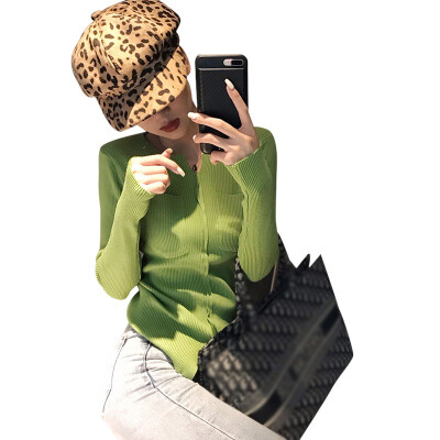 

EFINNY Korean Style Pockets Solid Color Sweater Sexy Slim V-neck Long-sleeved Women Autumn Knitted Pullover