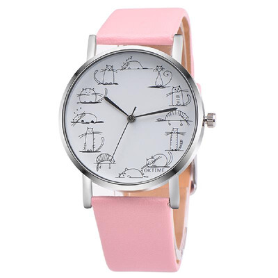 

Animal Dial Palte Cute Cat Design Wrist Watch Fashionable Quartz Movement Adjustable Pin Buckle Band for Girl Kids Chidren Present