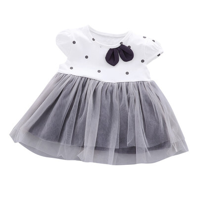 

Summer Cotton Toddler Baby Girls Dress Casual Kids Pure Color Printed Dot mesh Dress Clothes