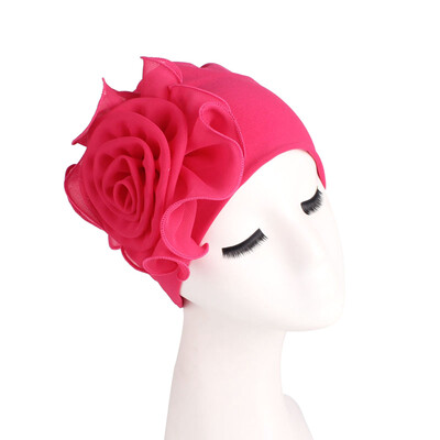 

Women Stretchy Beanies With Big Flower Hair Loss Cap Muslim Cancer Chemo Hat Hijab Cap Party Wedding Turban