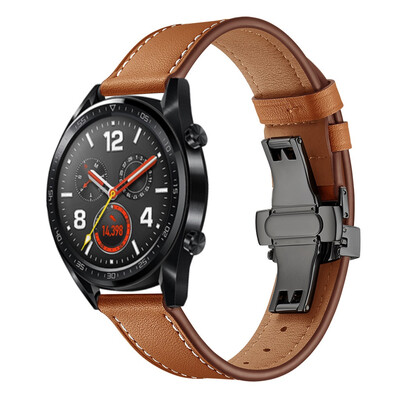 

〖Follure〗Black Butterfly buckle Leather Wrist Watch Strap Band For Huawei GT Watch 22mm