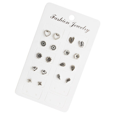 

9 Pairs set Fashion Heart Wings Peach Flowers Modern Drops Trend Faddish
