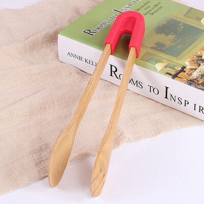 

Toponeto Bamboo Bread Kitchen Tongs Food BBQ Tool Wooden Clamp Food Clip