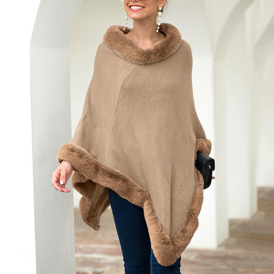 

Gobestart Womens Fashionable Round-Necked Cloak Shawl Collar Pure-Color Sweater Blouse