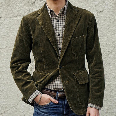 

Gobestart Mens New England Solid Color High Quality Casual Corduroy Single Breasted Suit