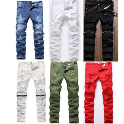 

Mens Biker Jeans Pants Stretchy Skinny Denim Slim Fit Destroyed Ripped Trousers