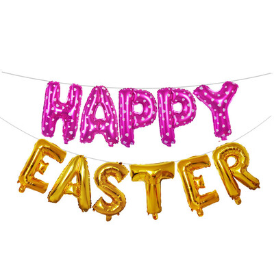 

Toponeto 16 inch Large Happy Easter Foil Balloon Set Banner Bunting Party Decoration