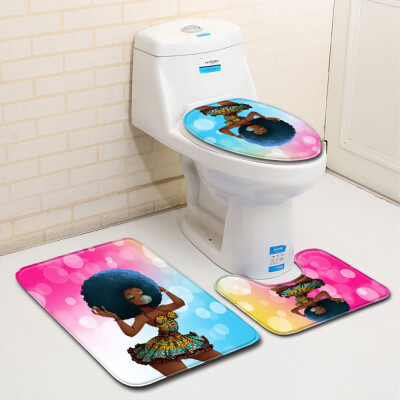 

〖Follure〗African Women With Purple Hair Skidproof Toilet Seat Cover Bath Mat Lid Cover A