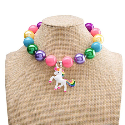 

Unicorn Chunky Bubblegum Necklace Lovely Baby Kids Beaded Necklace for Toddler Infant