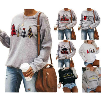 

Christmas Tree Printed Long Sleeve Sweatshirt Warm O-neck Pullover Plus Size 3XL