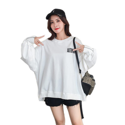 

2018 Women Letter Print Stitching Sweatshirts Autumn Round Neck Zip Cuffs Pullover Long Sleeve Casual Loose Hoodies