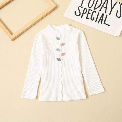 

Autumn Baby Girls Rib Knit T Shirt Blouse Warm Outfit Toddler T-shirts Pink Baby Autumn Elastic Top Bottoming