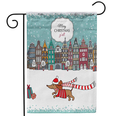 

Gobestart Merry Christmas Santa Claus Dog Elk Garden Flag Family Decoration Flag 30x45cm