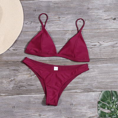 

Sexy Solid Thin Bikini Set Summer Women Push Up Swimsuit High Waist Simple Swimwear Beachwear Bathing Suit