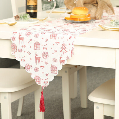 

Christmas Linen Printed Table Runner Household Table Decoration Festive Party Supplies