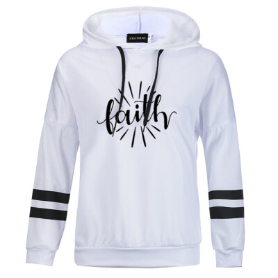 

Fashion Women Hoody Faith Letter Printed Hooded Sweatshirt Casual Long Sleeve Hoodie Pullovers Tops