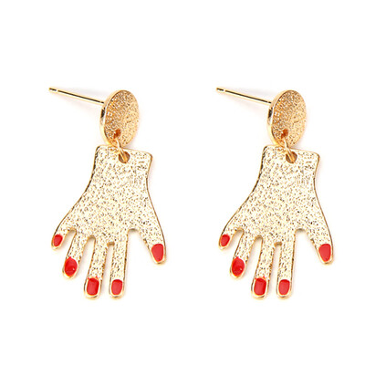 

Gold Tone Hand Nails Plam Shaped Earrings Girls Tiny New Personalized Red For Women Freeshipping Dangle Earrings