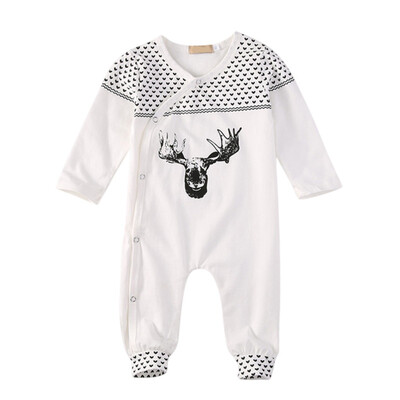 

New Cute Baby Boys Romper Newborn Baby White Deer Print Long Sleeve Baby Christmas Clothes Romper Playsuit 1 Pc