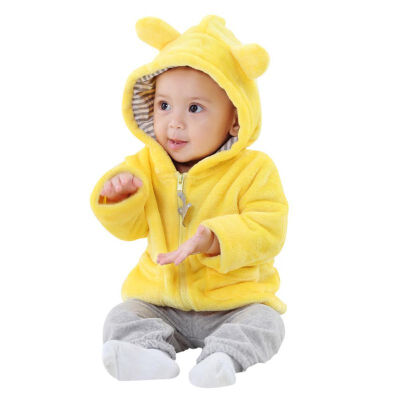 

Infant Clothing Tops Fashion Baby 6-24M Newborn Baby Girls Boys Solid Long Sleeve Hooded Ears Cute Outerwear Jackets Coats