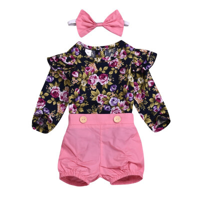 

Children Girls Spring Autumn Clothing Set Flower Printed Cotton Ruffles Long Sleeve Round Collar Casual TopsPants