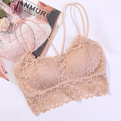 

Fashion Lace Flowers Detachable Chest Pad Hem Breathable Hollow Bra Tube Tops Femele Solid Color Underwear Camisoles Tops