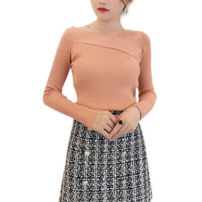 

Bottoming Sweater Women New Autumn Winter Sweet Loose Neckline Slim Solid Color Knitted Long Sleeve Casual Shirts Sweater