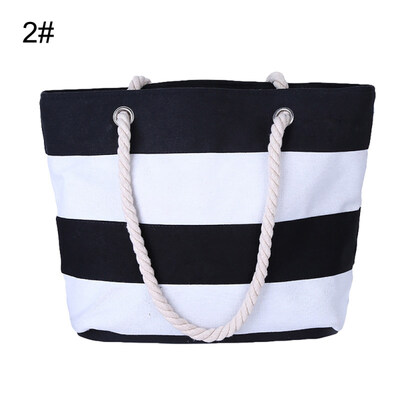

Color Block Wide Stripe Shopping Bag Women Rope Handle Tote Shoulder Handbag