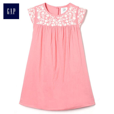 

GAP flagship store childrens clothing baby girl childrens summer shoulder sleeves round neck embroidery dress 307269 pink 90cm 18-24 months