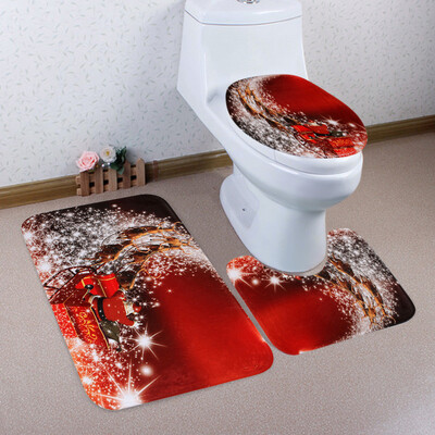 

Tailored 3PCS Christmas Bathroom Non-Slip Pedestal Rug Lid Toilet Cover Bath Mat Set