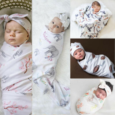 

Newborn Blanket Headband Set Baby Kids Boy Girl Swaddle Cotton Sleeping Bag Wrap