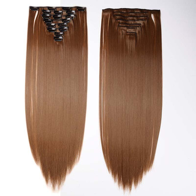 

Full Head Clip Synthetic in Hair Extensions 8 Piece 18 Clips Hairpiece Long Wave Curly Straight for Women